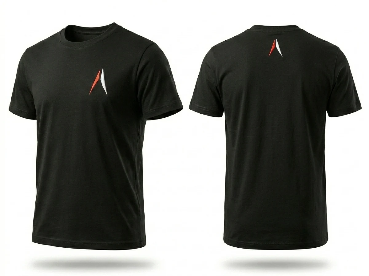 Playera MySynergy negra, vistas frontal y trasera